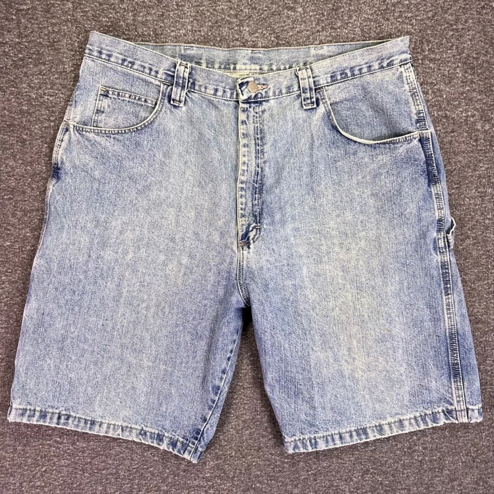 Wrangler Carpenter Shorts Men 38 Light Blue Retro Workwear Relaxed Denim Utility